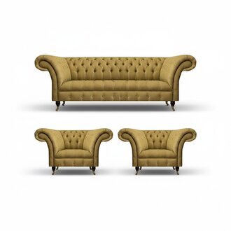 Luxus Gelbe Chesterfield Couch Designer Wohnzimmer 2x Polstersessel 3tlg