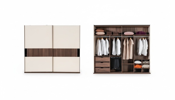 Luxus Kleiderschrank mit SchwebetÃ¼ren Holz Schrank Modern Stil Beige