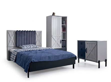 Luxus Modern Blau Schlafzimmer Set Bett Kommode BÃ¼cherregal Holz Neu 3tlg