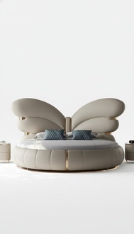 Luxus Rund Bett Schmetterling Runde Designer Schlafzimmer Betten Beige
