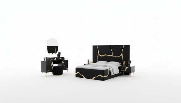 Luxus Schlafzimmer MÃ¶bel Bett mit goldenen Schlagen Muster Betten 200x200