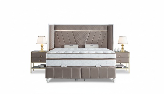 Luxus Schlafzimmer Set Beige Bett 2x Nachttisch Betten MÃ¶bel Led 3tlg