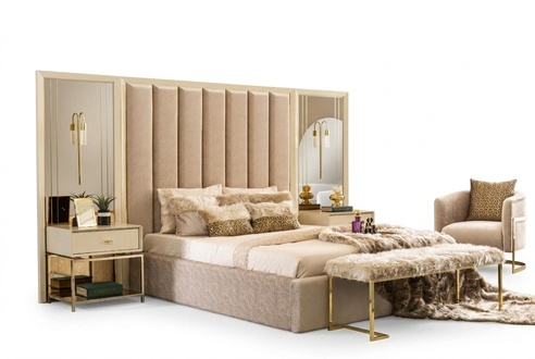 Luxus Schlafzimmer Set Bett mit Nachttischen Bank 4tlg. Einrichtung