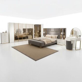 Luxus Schlafzimmer Set Bett + 2x Nachttische Kommode Kleiderschrank Holz Neu