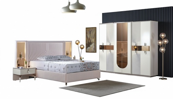 Luxus Schlafzimmer Set Bett 2x Nachttische Schrank Komplettes Modern