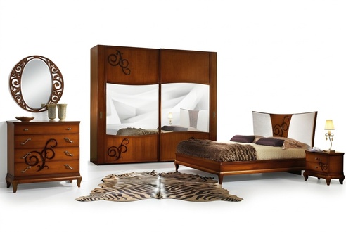 Luxus Set 3tlg. Schlafzimmer Bett Nachttisch Betten Doppel Holz Bettgestell