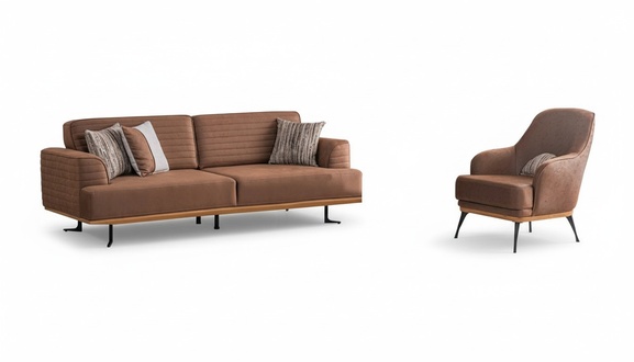 Luxus Sofagarnitur: Braun Dreisitzer-Sofa und Sessel fÃ¼r Wohnzimmer