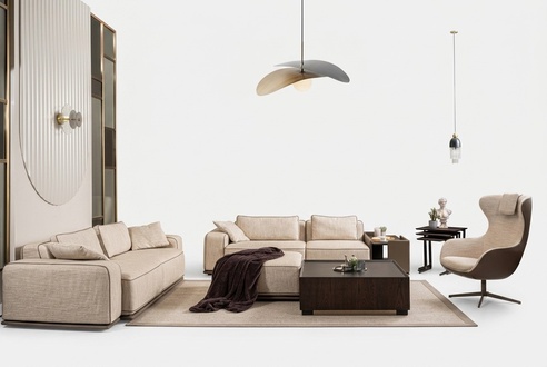 Luxus Sofagarnitur Dreisitzer Sofa Stoffsofa Beige Polstersofas Sessel
