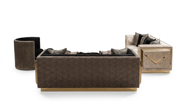 Luxus Sofagarnitur Gold Schwarz Couch Set Polster MÃ¶bel Textil 331 Sitzer