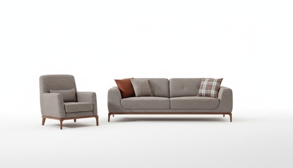 Luxus Sofagarnitur Sofa 3 Sitzer Sessel Stoff Modern Grau Modern Set neu