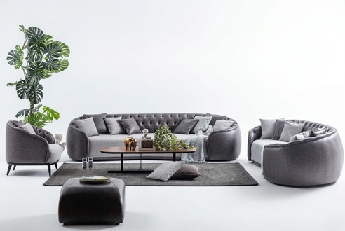 Luxus Villen MÃ¶bel Graue Chesterfield Sofagarnitur Stoffcouchen Textil 4+3+1