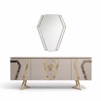 Luxus WeiÃ-Goldene Kommode mit Spiegel Designer Sideboard HolzmÃ¶bel