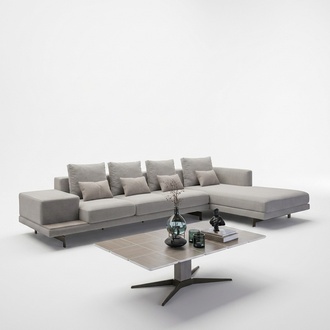 Luxus Wohnzimmer Set 3tlg Ecksofa L-Form Neu Couchtisch mit Holz Beistelltisch