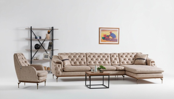 Luxus Wohnzimmer Set Sessel Ecksofa L Form Set Chesterfield Komplett