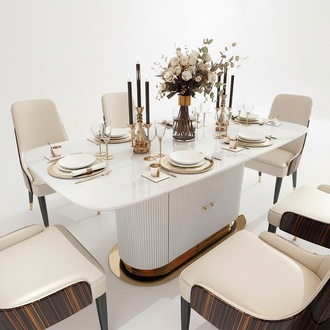 Designer Marmor Ess Tisch + 6 StÃ¼hle Set Garnitur Zimmer Gruppe 7 tlg.