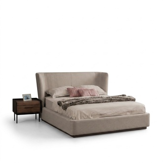 Modern Beige Doppel Bett Schlafzimmer Set 2x Nachttische Luxus Neu MÃ¶bel