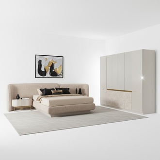 Modern Beigefarbene Holz-MÃ¶belset fÃ¼r Schlafzimmer mit Bett