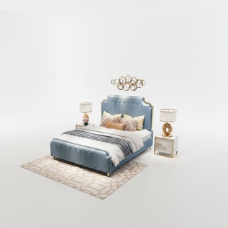 Modern Bett Doppelbett Betten Holz Blau Stil Holz Schlafzimmer Neu