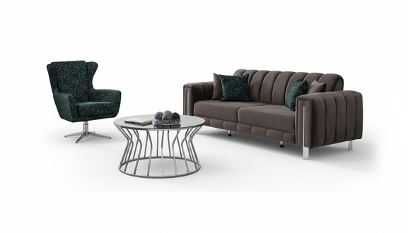 Modern Couchgarnitur Sofa 3 sitzer Sessel Grau GrÃ¼n Stoff Wohnzimmer