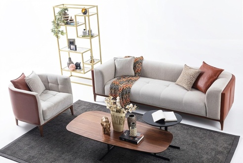 Modern Garnitur Dreisitzer Sessel Sofa Stoff Grau Polstersofa Set 3+1 Sitzer