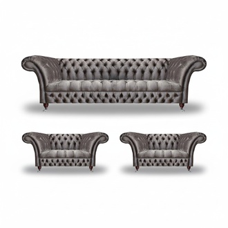 Modern Grau Chesterfield Sofagarnitur 3+1+1 Sitzer LuxuriÃ¶se Wohnzimmer