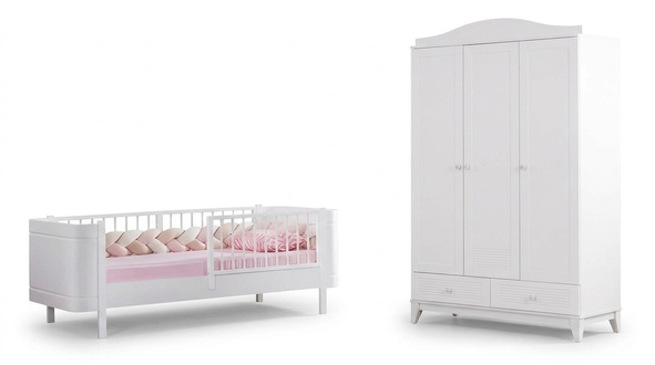 Modern Jugendzimmer Kinderzimmer WeiÃ Set luxuriÃ¶se Bett Kleiderschrank