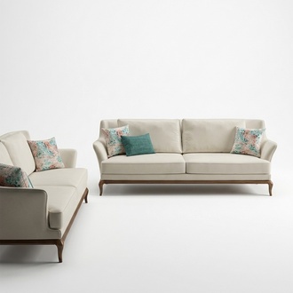 Modern Komplett 2x Dreisitzer Sofa WeiÃ Textil Wohnzimmer Design Sofas Couch