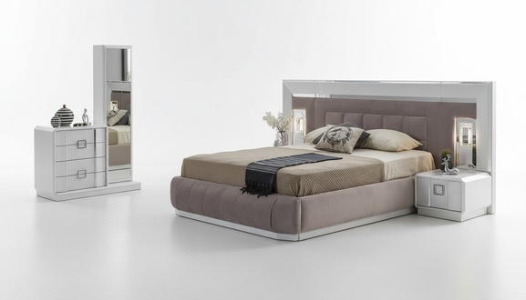 Modern Schlafzimmer Set Bett + 2x Nachttische + Kommode mit Spiegel Luxus Neu