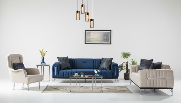 Modern Sofagarnitur 3+3+1 Sitzer Sessel Textil Sofa 3tlg. Set Design