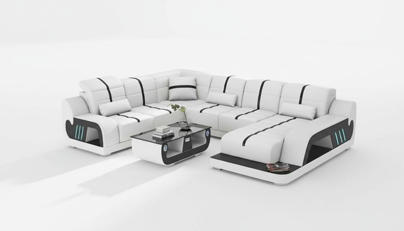Modern Wohnlandschaft Sofa U Form Ecksofa Designersofa WeiÃ Kunstleder