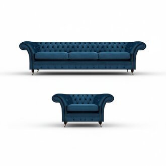 Moderne Blaue Chesterfield Sofas Wohnzimmer Dreisitzer Sessel Couchen
