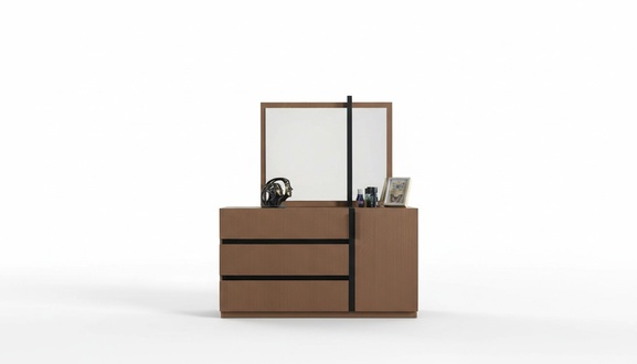 Moderne Braune Schlafzimmer Kommode 3x Schubladen 1-tÃ¼rig Holz MÃ¶bel