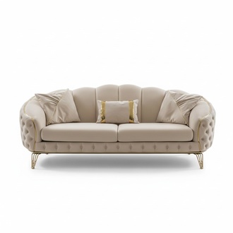Moderne Chesterfield Beige Wohnzimmer Sofagarnitur x2 3 Sitzer Polstersessel
