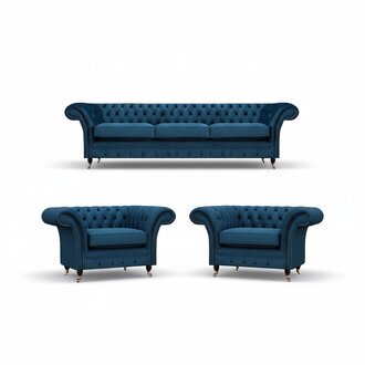 Moderne Chesterfield Blaue Sessel LuxuriÃ¶ser Dreisitzer Wohnzimmer MÃ¶bel
