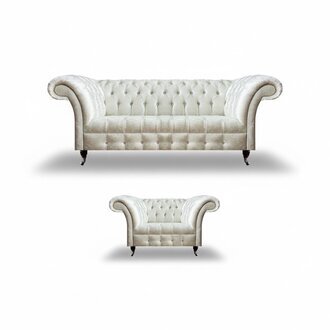 Moderne Chesterfield WeiÃe Stoffcouch Exklusiver Wohnzimmer Sessel 2tlg