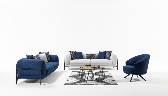 Moderne Couchgarnitur Luxus Sofas Dreisitzer Sessel Blau PolstermÃ¶bel 3tlg