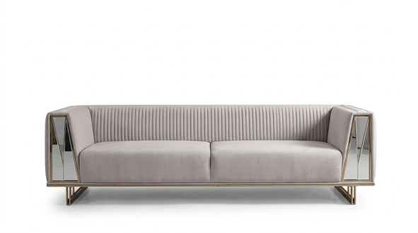 Moderne Garnitur Dreisitzer Stoffsofa Grau Blau Set 2tlg Sofa Design