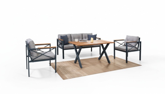 Moderne Graue GartenmÃ¶bel Garnitur Sessel Hocker Tisch Veranda 4tlg. Set