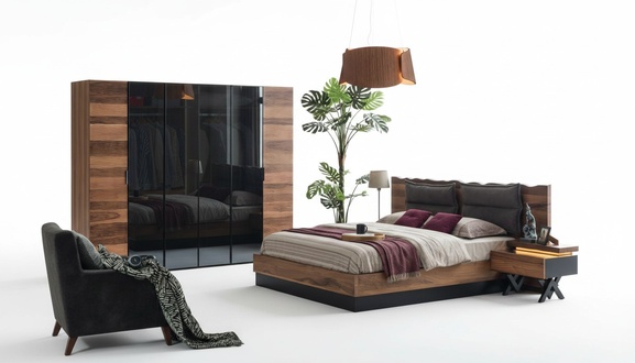 Moderne Schlafzimmer Möbel Designer Bett 2x Nachttische Kleiderschrank