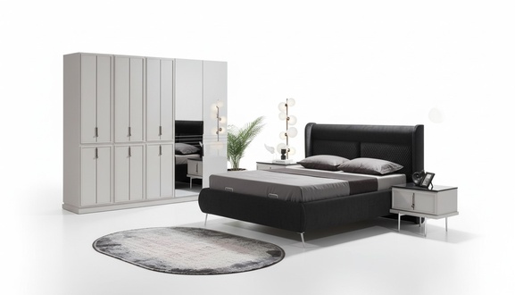 Moderne Schwarz-WeiÃe Schlafzimmer MÃ¶bel Polsterbett Nachttische 4tlg