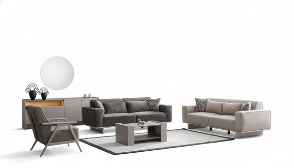 Moderne Sofagarnitur Taupe Stoffsofa Couch Polster Wohnlandschaft 3tlg Set
