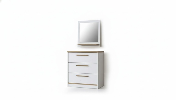 Moderne WeiÃe 3-Schubladen Kommode Designer Quadratischer Spiegel 2tlg
