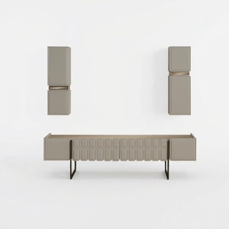 Moderne Wohnzimmer MÃ¶bel Designer TV-Schrank x2 Wandregale 3tlg Set
