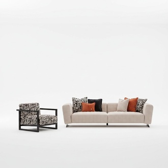 Moderner 2-tlg. Wohnzimmer Set aus Textil in Mehrfarbig Beige