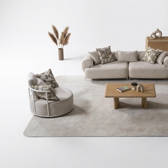 Moderner Beiger Sessel aus Textil mit Holzrahmen