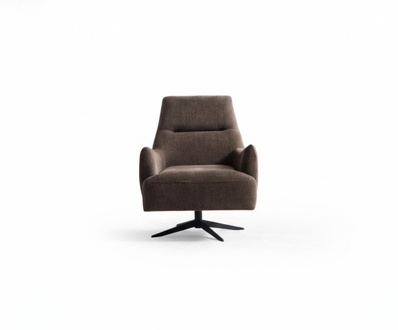 Moderner brauner Stoffsessel mit Holzrahmen, stilvolles Design