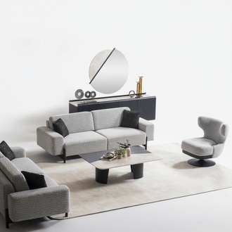 Moderner grauer Wohnzimmer Set aus Holz und Textil