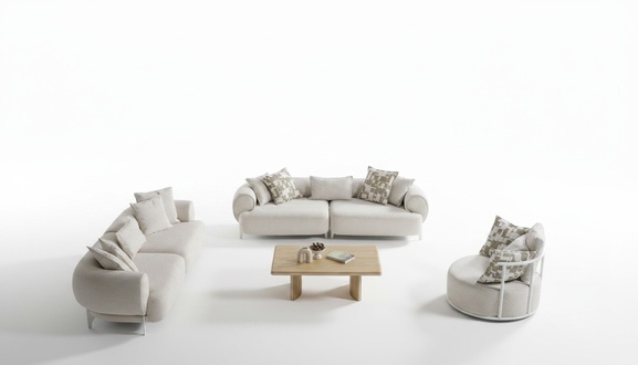 Moderner Wohnzimmer Set aus Holz und Textil in Beige