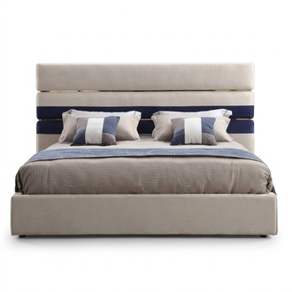 Modernes Doppelbett mit Holzrahmen, stilvolles Bett, neu in Beige