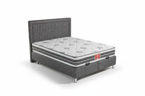 Modernes graues Bett mit Matratze aus Textil und Edelstahl